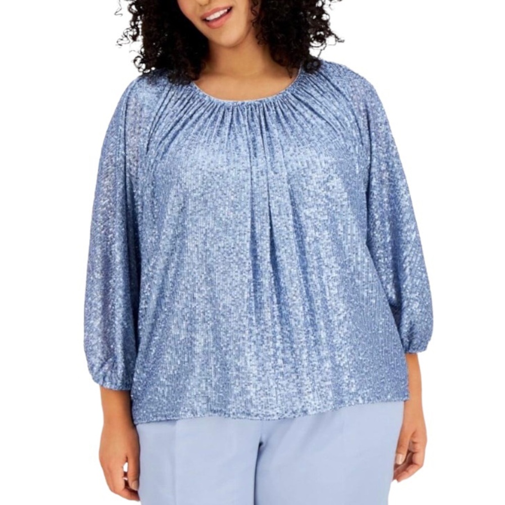 ALFANI Ruched Sequin Top, Plus Size, 0X